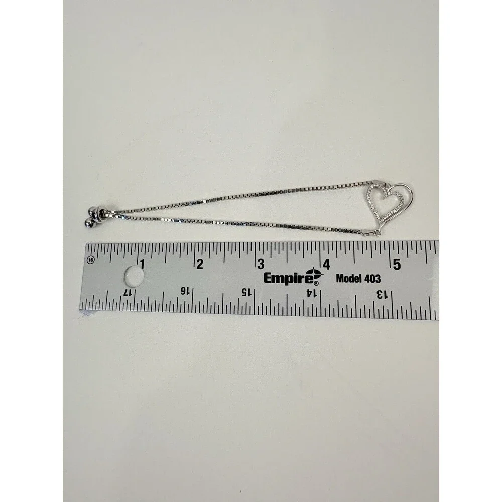 925 Sterling Silver Double Heart Box Chain Bolo Slider Bracelet Signed